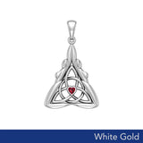 Double Goddess with Celtic Triquetra Solid White Gold Pendant with Gemstone WPD5989