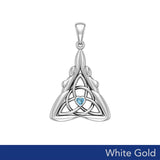 Double Goddess with Celtic Triquetra Solid White Gold Pendant with Gemstone WPD5989 - Jewelry