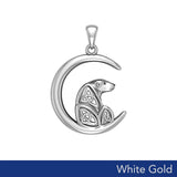 Celtic Spirit of The Arctic Polar Bear on The Moon Solid White Gold Pendant WPD6015