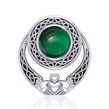 Celtic Knotwork Claddagh Sterling Silver Pendant with Gem TPD220