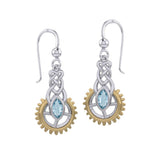 Steampunk Celtic Silver and Gold Accent Earrings with Marquise Gemstone MER2118 - Jewelry