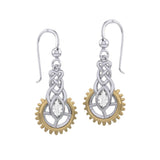 Steampunk Celtic Silver and Gold Accent Earrings with Marquise Gemstone MER2118 - Jewelry