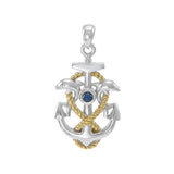 Anchor with Rope and Dolphin Sterling Silver and 18K Vermeil Gold Accent Pendant MPD4051 - Jewelry