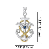 Anchor with Rope and Dolphin Sterling Silver and 18K Vermeil Gold Accent Pendant MPD4051 - Jewelry