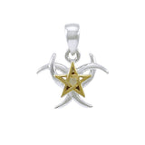 Triple Moon Pentacle Silver with 14K Gold Accent Pendant MPD4254 - Jewelry