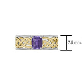 Celtic Knotwork Silver and Gold Accent Wedding Ring with Gemstone MRI2361 - Jewelry