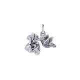 Flying Hummingbird with Flower Silver Charm TCM631 - Jewelry