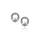 Irish Claddagh Sterling Silver Post Earrings with Marcasite TE793