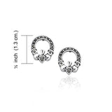 Irish Claddagh Silver Post Earrings with Marcasite TE793 - Jewelry