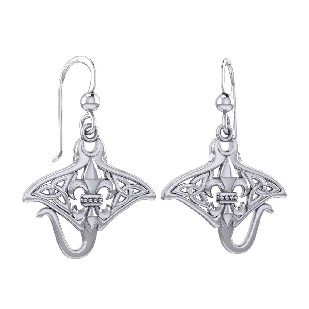 Celtic Manta Ray with Fleur De Lis Symbol Silver Earrings TER2166 ...