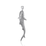 Gentle giants in benign grace ~ Large Whale Shark Silver Pendant TPD5199