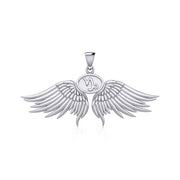 Guardian Angel Wings Sterling Silver Pendant with Capricorn Zodiac Sign TPD5512