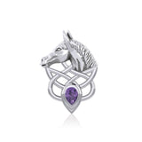 Silver Horsehead Knotwork Pendant with Gemstone TPD5727 - Jewelry