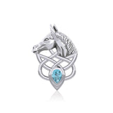 Silver Horsehead Knotwork Pendant with Gemstone TPD5727 - Jewelry