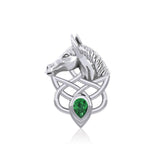 Silver Horsehead Knotwork Pendant with Gemstone TPD5727 - Jewelry