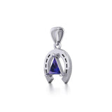 Horseshoe Equestrian Silver Pendant with Triangle Gemstone TPD5805 - Jewelry