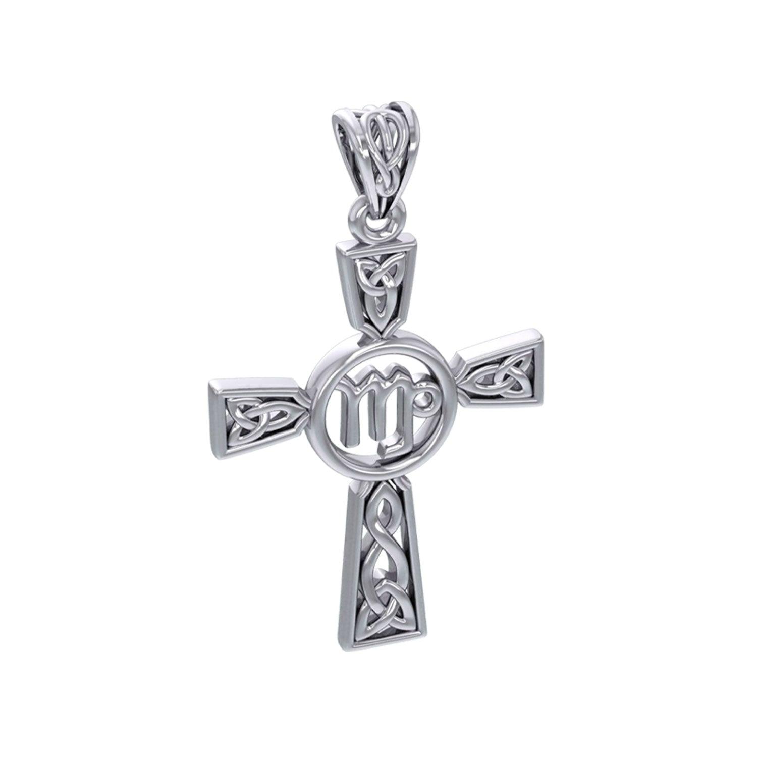 Celtic Cross Virgo Astrology Zodiac Sign Silver Pendant TPD5953