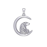 Celtic Spirit of The Arctic Polar Bear on The Moon Silver Pendant TPD6015 - Jewelry