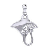 Manta Ray With Double Hearts Silver Pendant TPD6071 - Jewelry