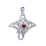 Manta ray with Triple Heart Silver Pendant With Gemstone in the Center TPD6072 - Jewelry