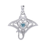 Manta ray with Triple Heart Silver Pendant With Gemstone in the Center TPD6072 - Jewelry