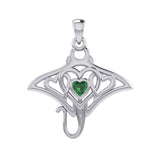 Manta ray with Triple Heart Silver Pendant With Gemstone in the Center TPD6072 - Jewelry