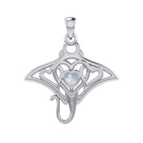 Manta ray with Triple Heart Silver Pendant With Gemstone in the Center TPD6072 - Jewelry