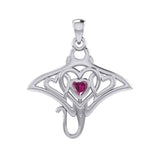 Manta ray with Triple Heart Silver Pendant With Gemstone in the Center TPD6072 - Jewelry