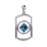 Rectangle Silver Pendant with Inlay Stone in NA Symbol Shape TPD6165 - Jewelry