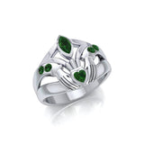 Irish Claddagh Silver Ring with Gemstones TRI274 - Jewelry