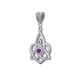 Celtic Motherhood Triquetra or Trinity Heart 14K White Gold Pendant With Gem WPD5784 - Jewelry