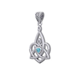 Celtic Motherhood Triquetra or Trinity Heart 14K White Gold Pendant With Gem WPD5784 - Jewelry