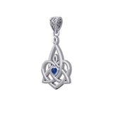 Celtic Motherhood Triquetra or Trinity Heart 14K White Gold Pendant With Gem WPD5784 - Jewelry