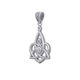 Celtic Motherhood Triquetra or Trinity Heart 14K White Gold Pendant With Gem WPD5784 - Jewelry